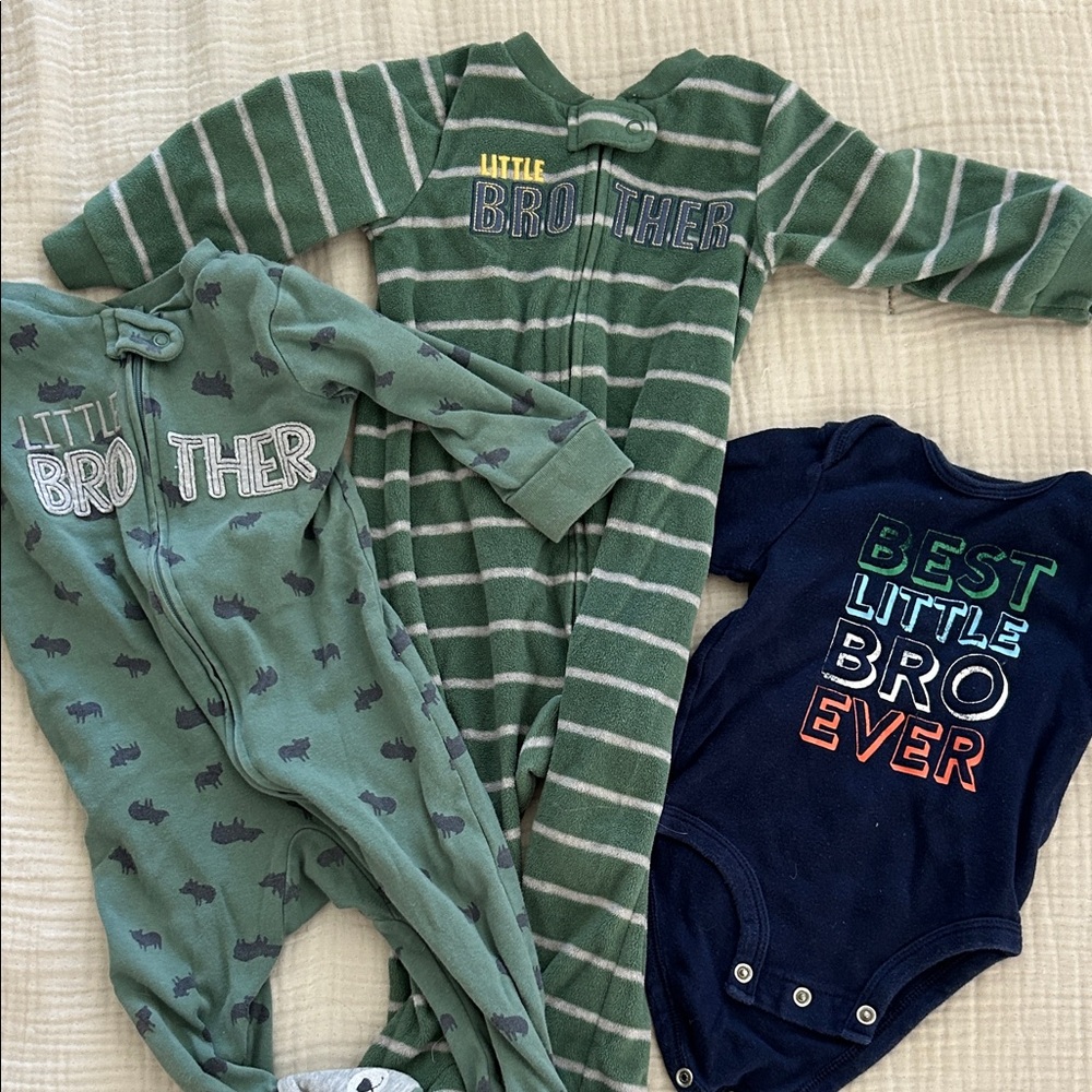 Carter’s little brother  Kids Green Striped & Navy 'Little Brother'
